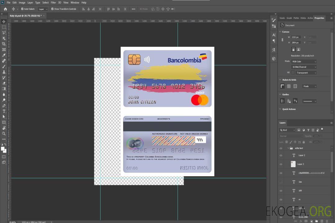 Carte de débit principale de la banque Colombie Bancolombia template